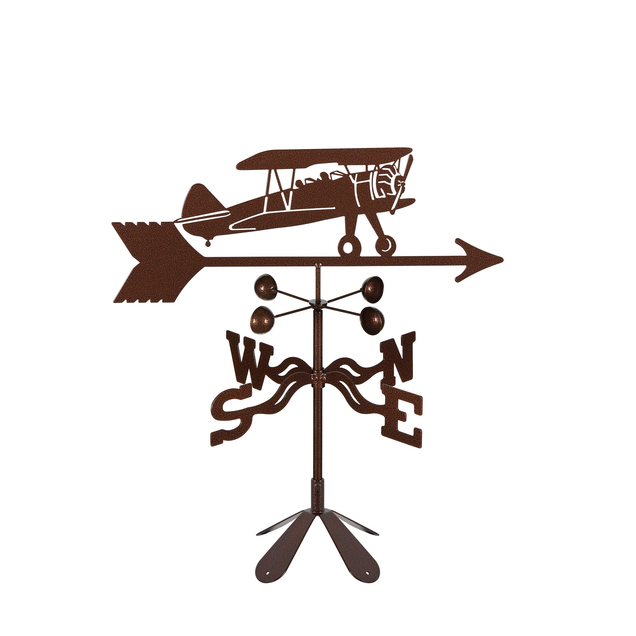 Bi-Plane Airplane Weathervane 4 Sided Mount