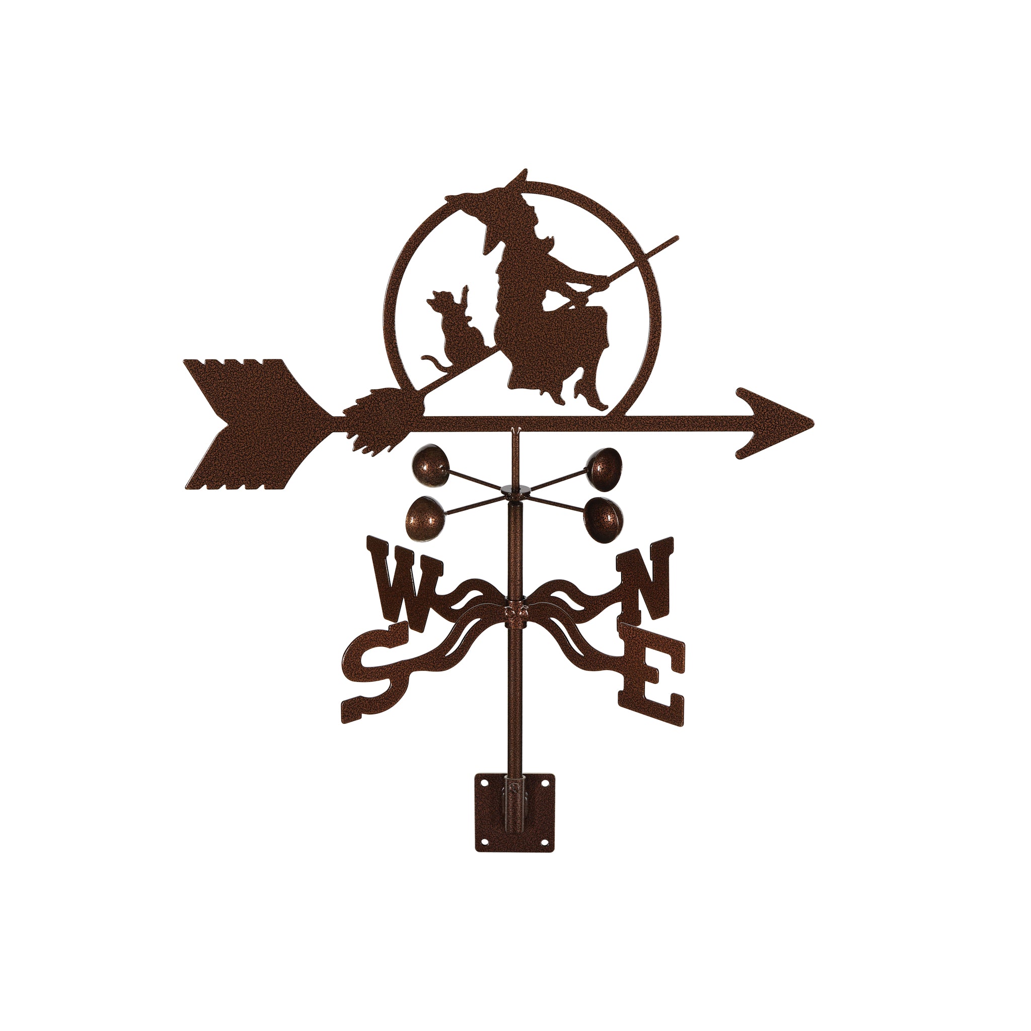 Witch On Broom Weathervane Post Mount